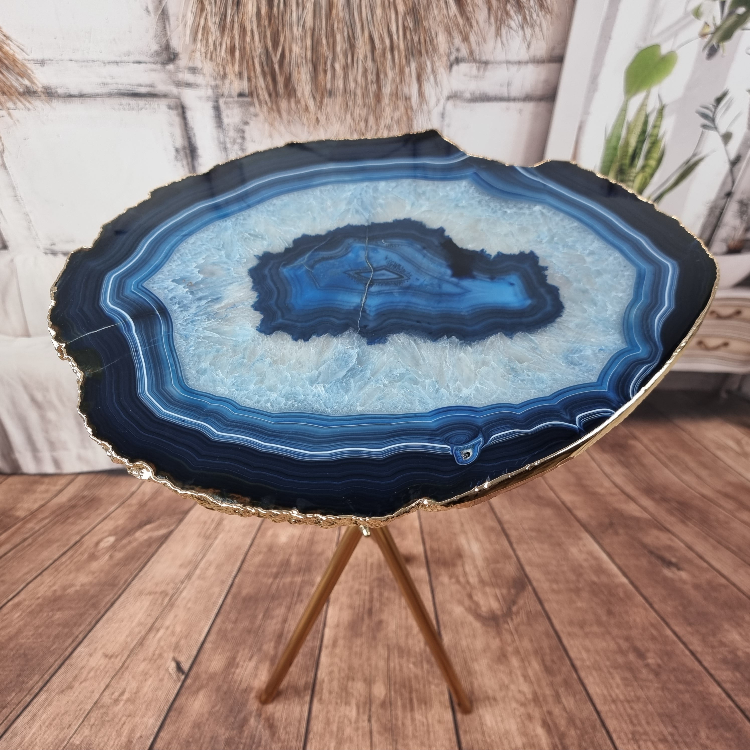 Side Table with Plated Agate Slabs THIN | Tripod Base | Height 60 cm - Handmade BR Crystals
