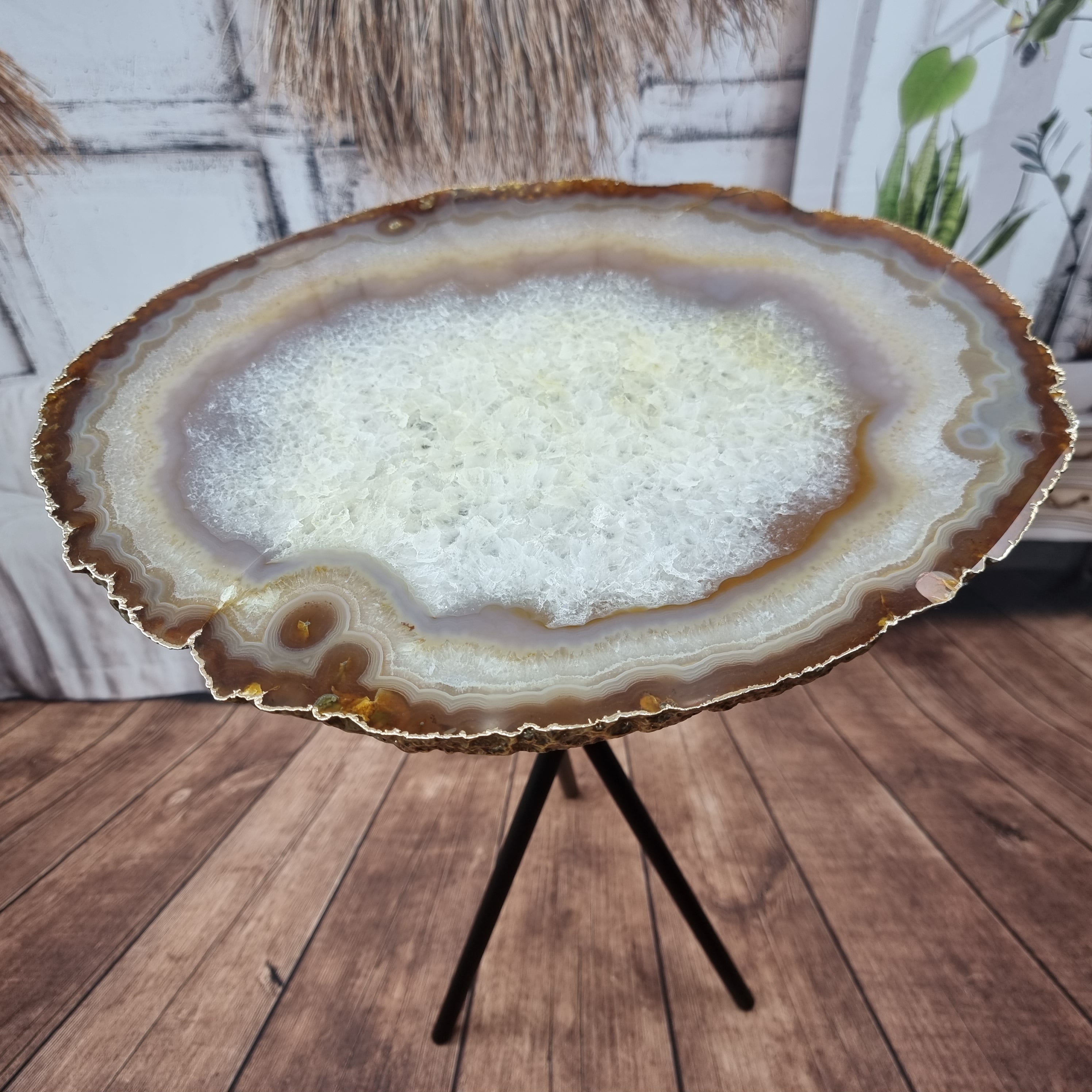 Side Table with Plated Agate Slabs THIN | Tripod Base | Height 60 cm - Handmade BR Crystals