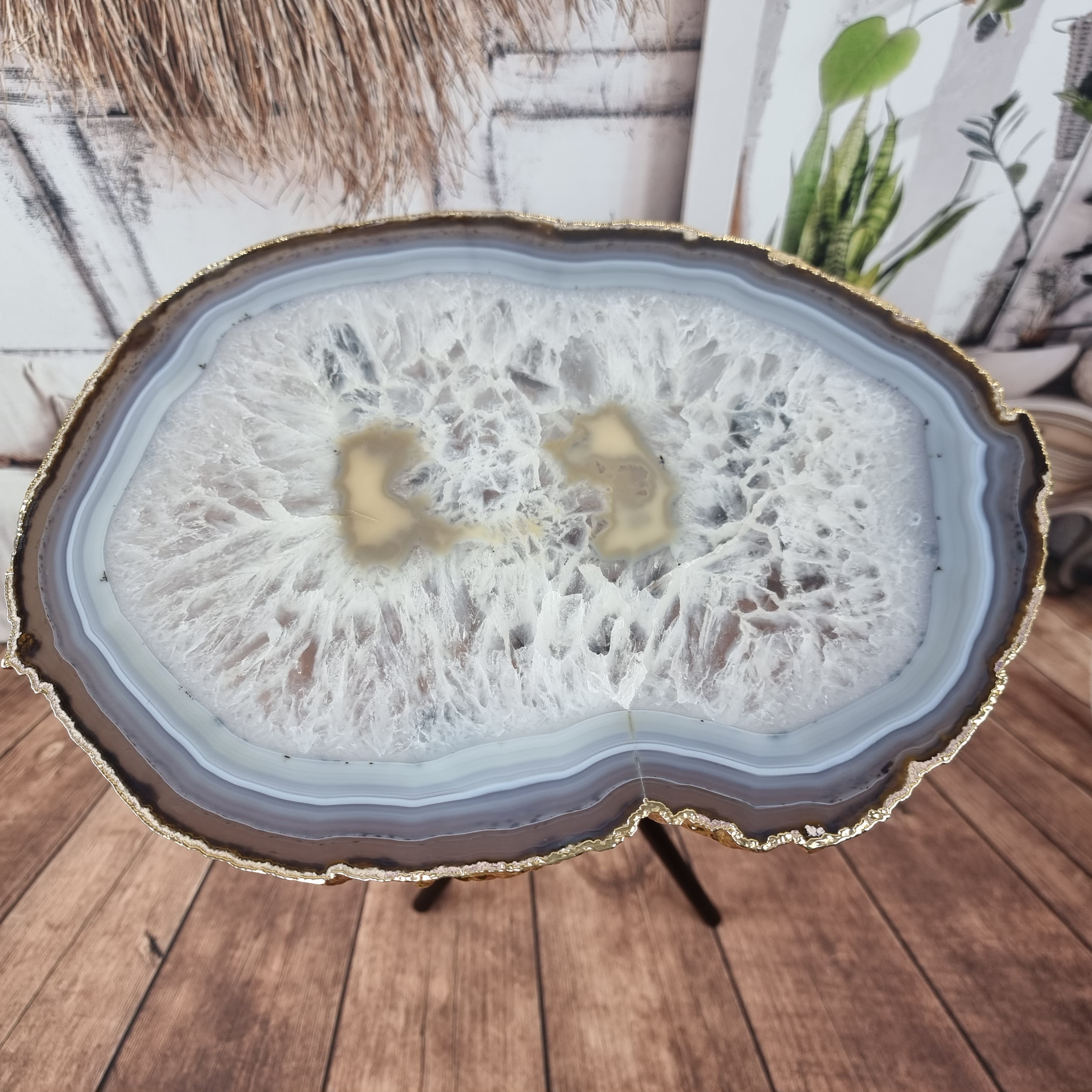 Side Table with Plated Agate Slabs THIN | Tripod Base | Height 60 cm - Handmade BR Crystals