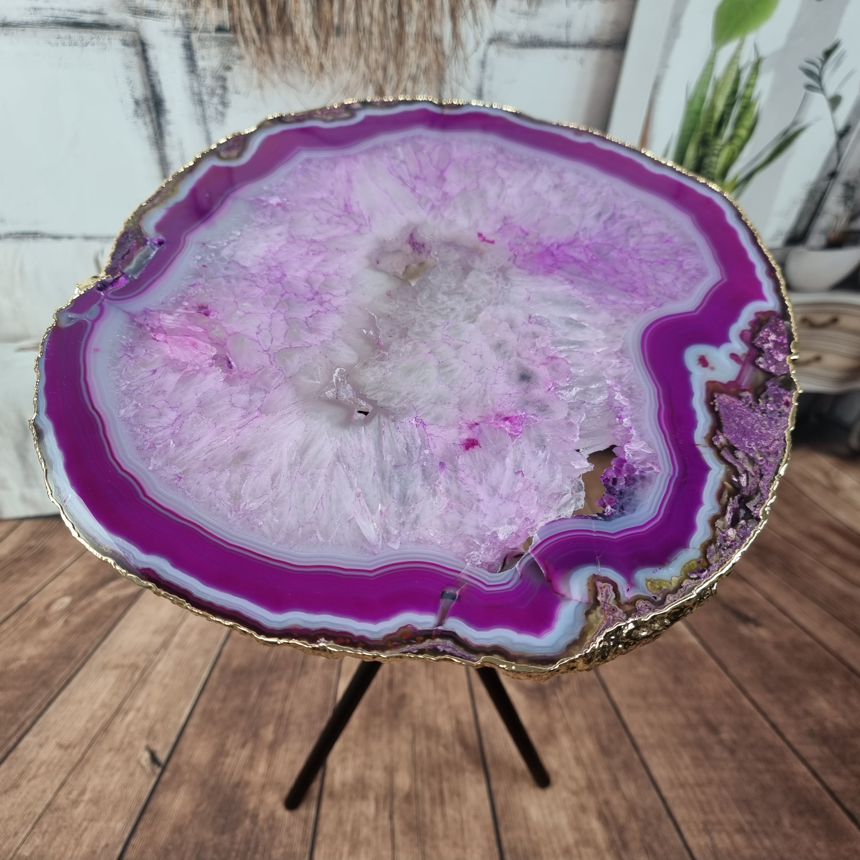 Side Table with Plated Agate Slabs THIN | Tripod Base | Height 60 cm - Handmade BR Crystals