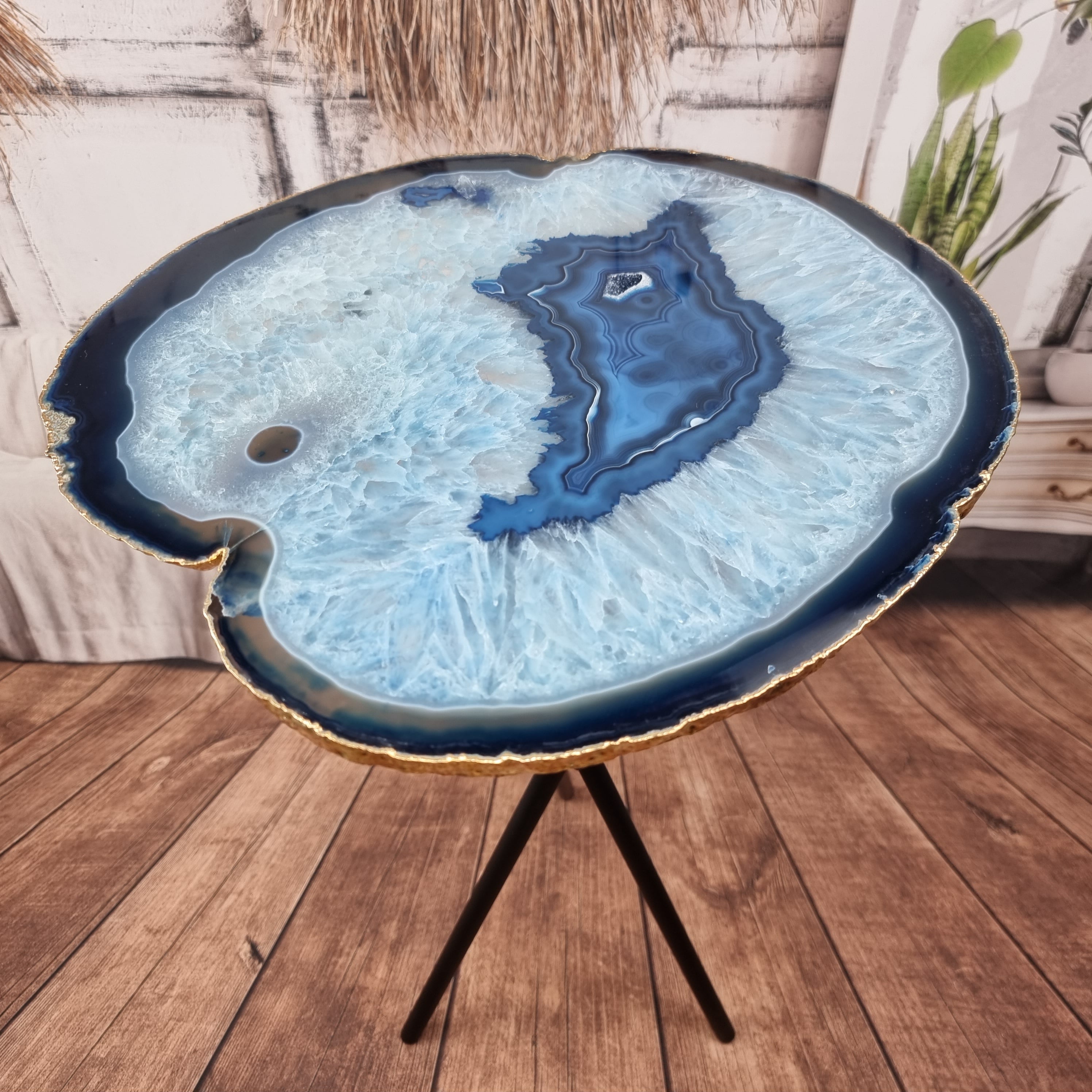Side Table with Plated Agate Slabs THIN | Tripod Base | Height 60 cm - Handmade BR Crystals