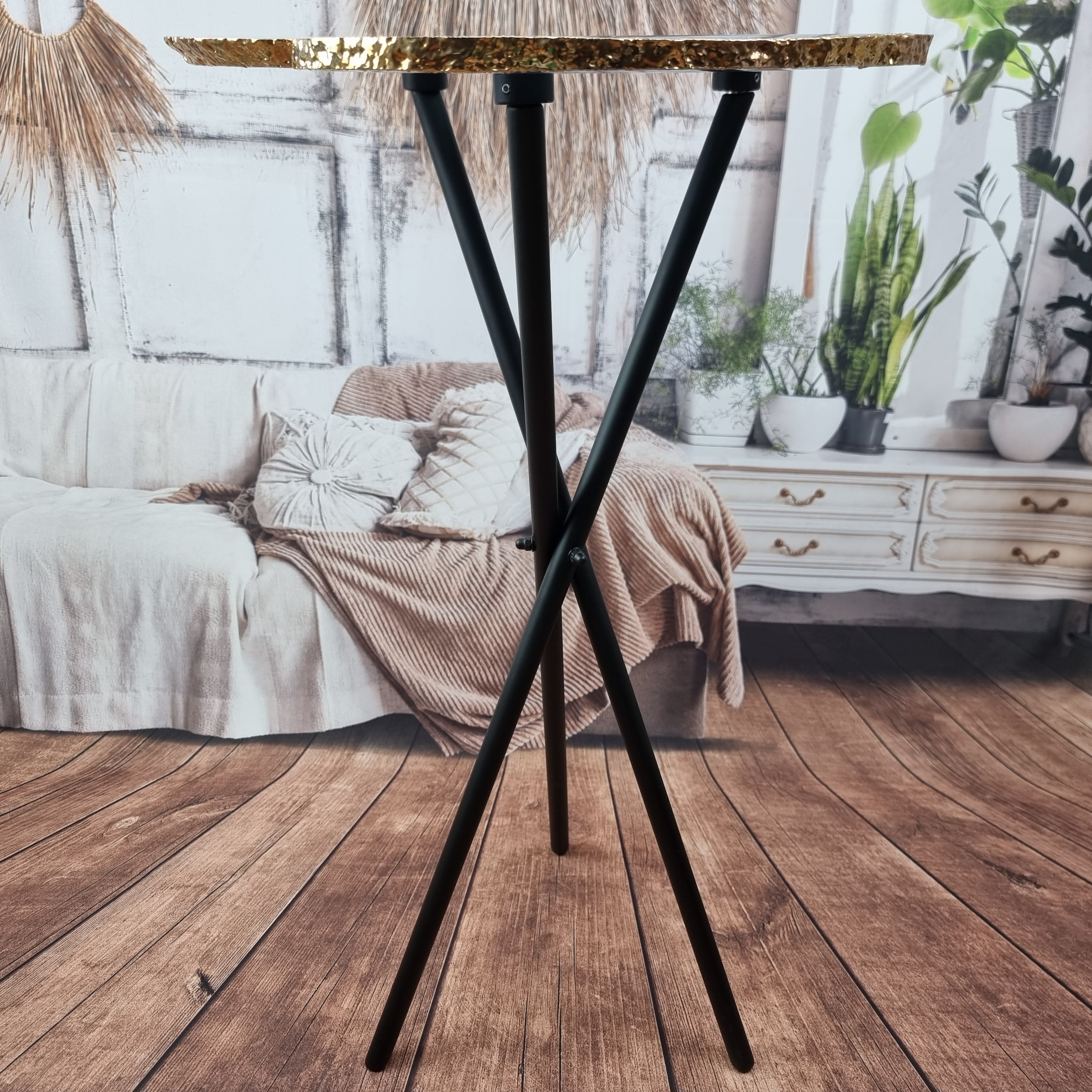 Side Table with Plated Agate Slabs THIN | Tripod Base | Height 60 cm - Handmade BR Crystals