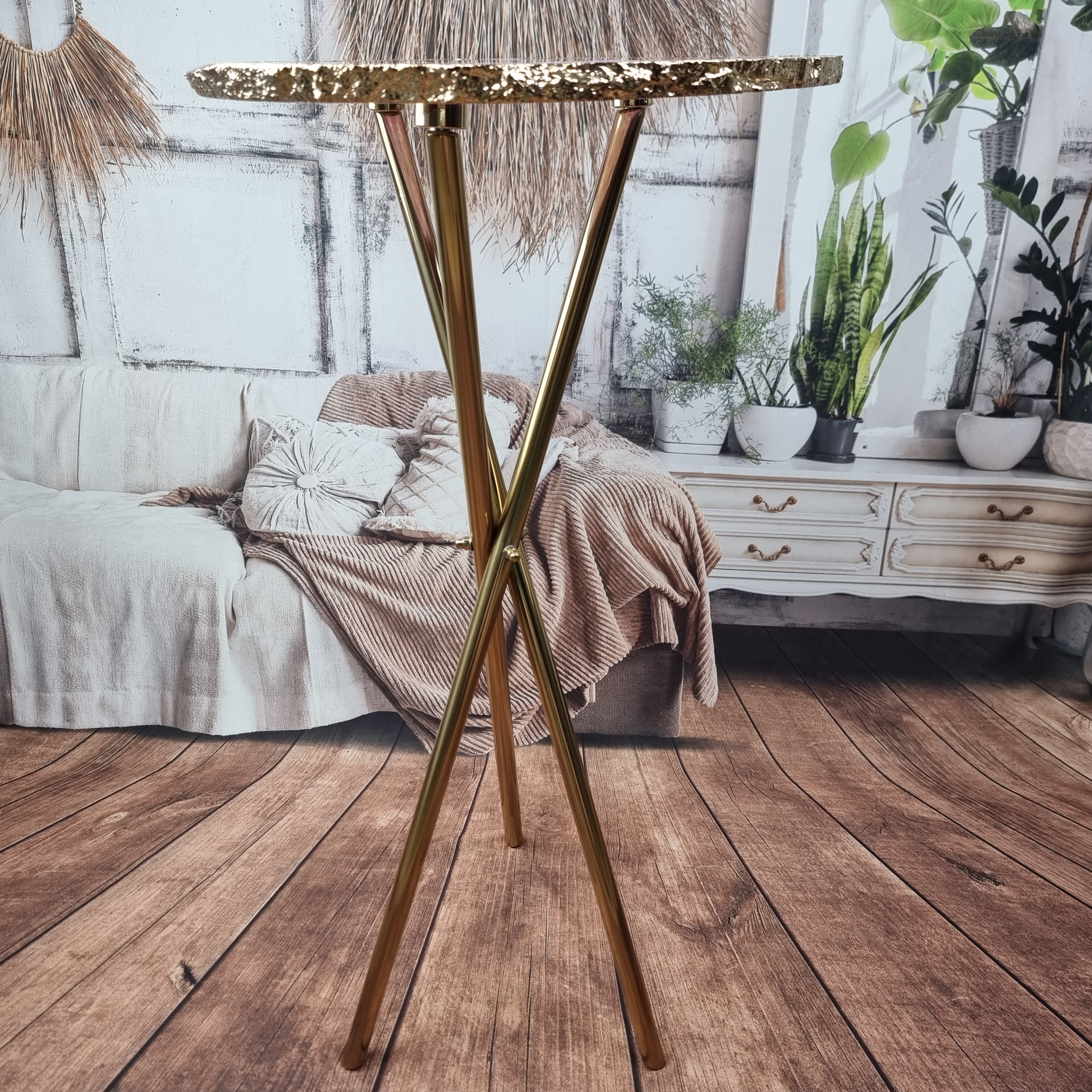 Side Table with Plated Agate Slabs THIN | Tripod Base | Height 60 cm - Handmade BR Crystals