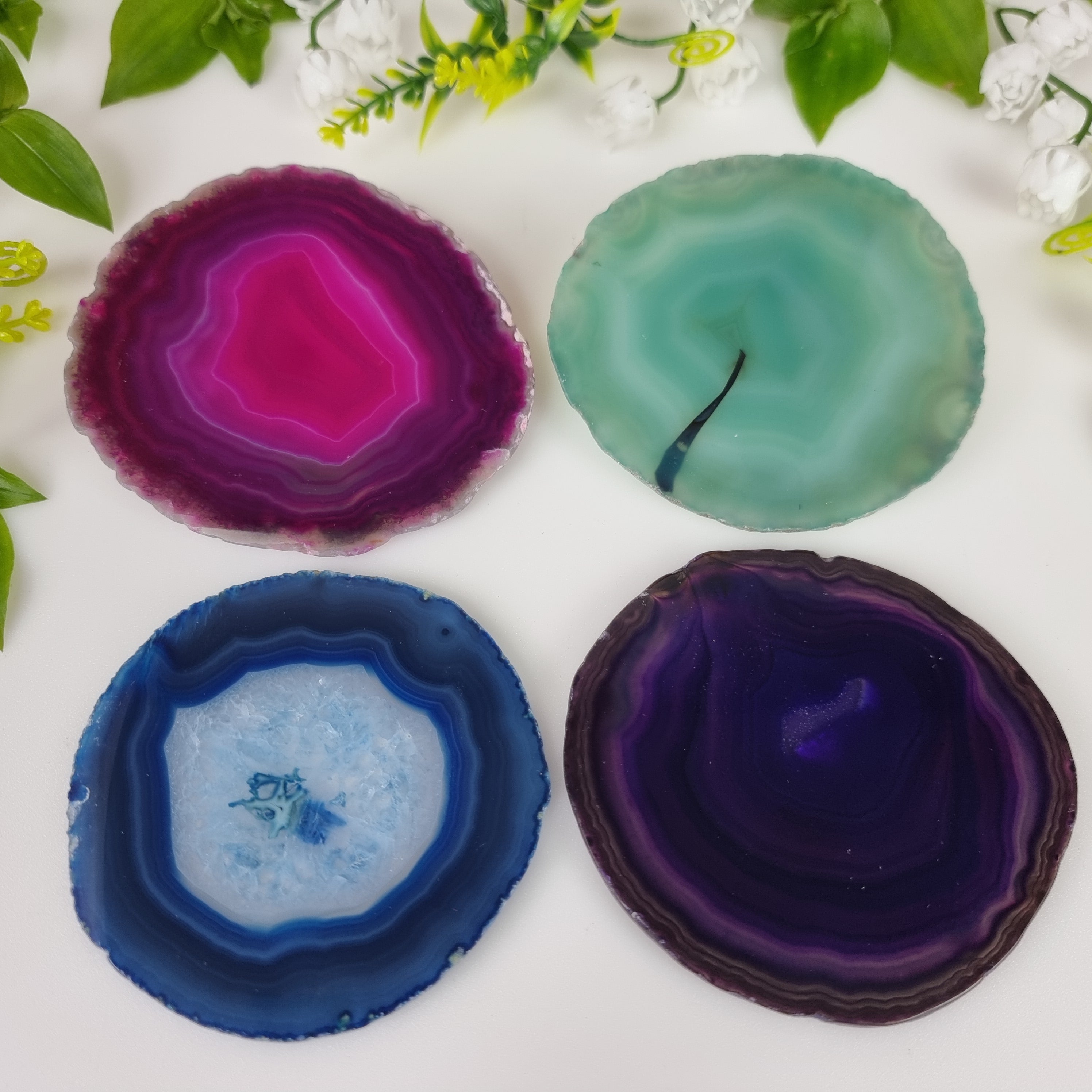 Mixed Agate Coasters, size 3.5" to 4.5" each, 4-piece set