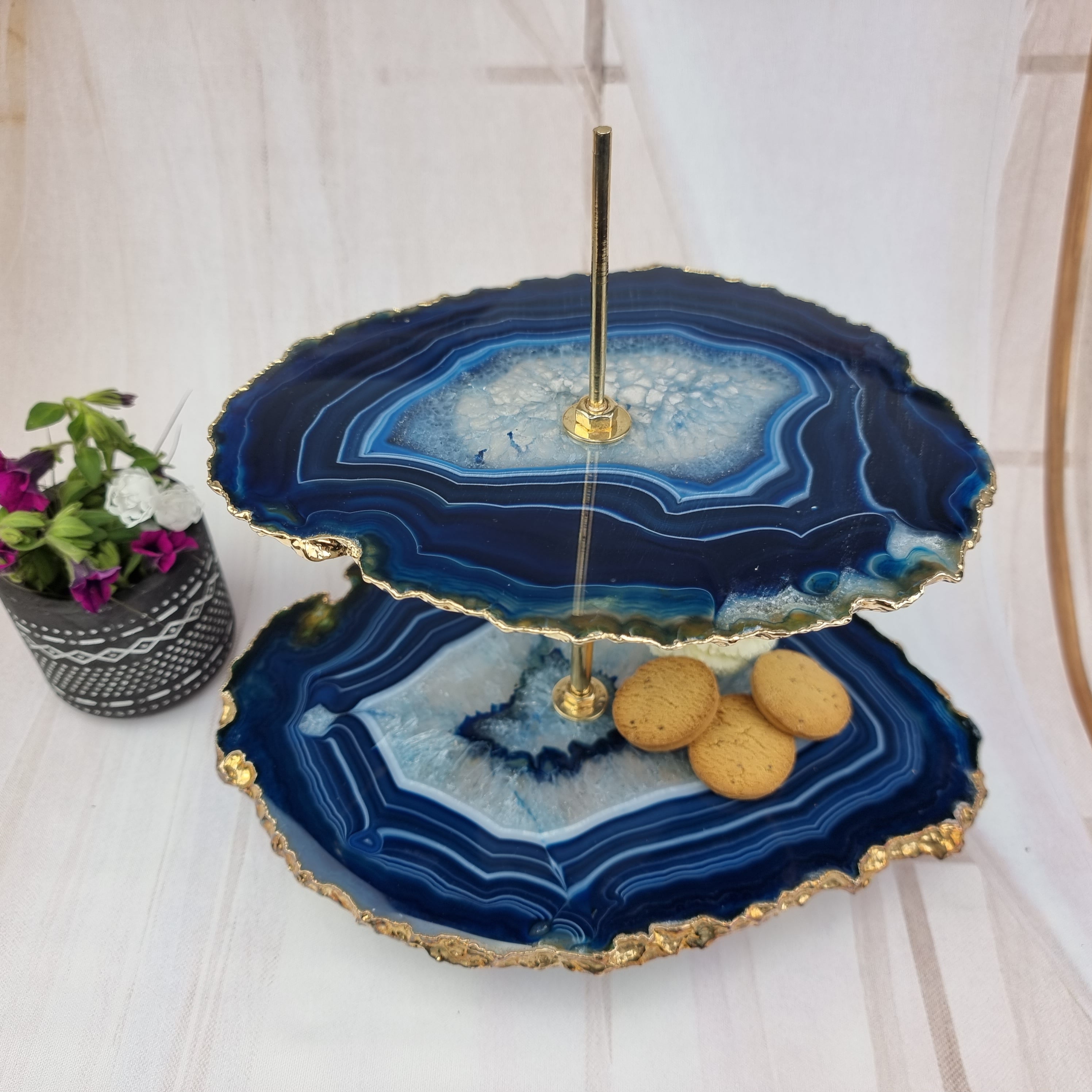 Conservador frigorífico de ágata natural con 2 piedras y base dorada - Alto 22 cm - 1 pieza