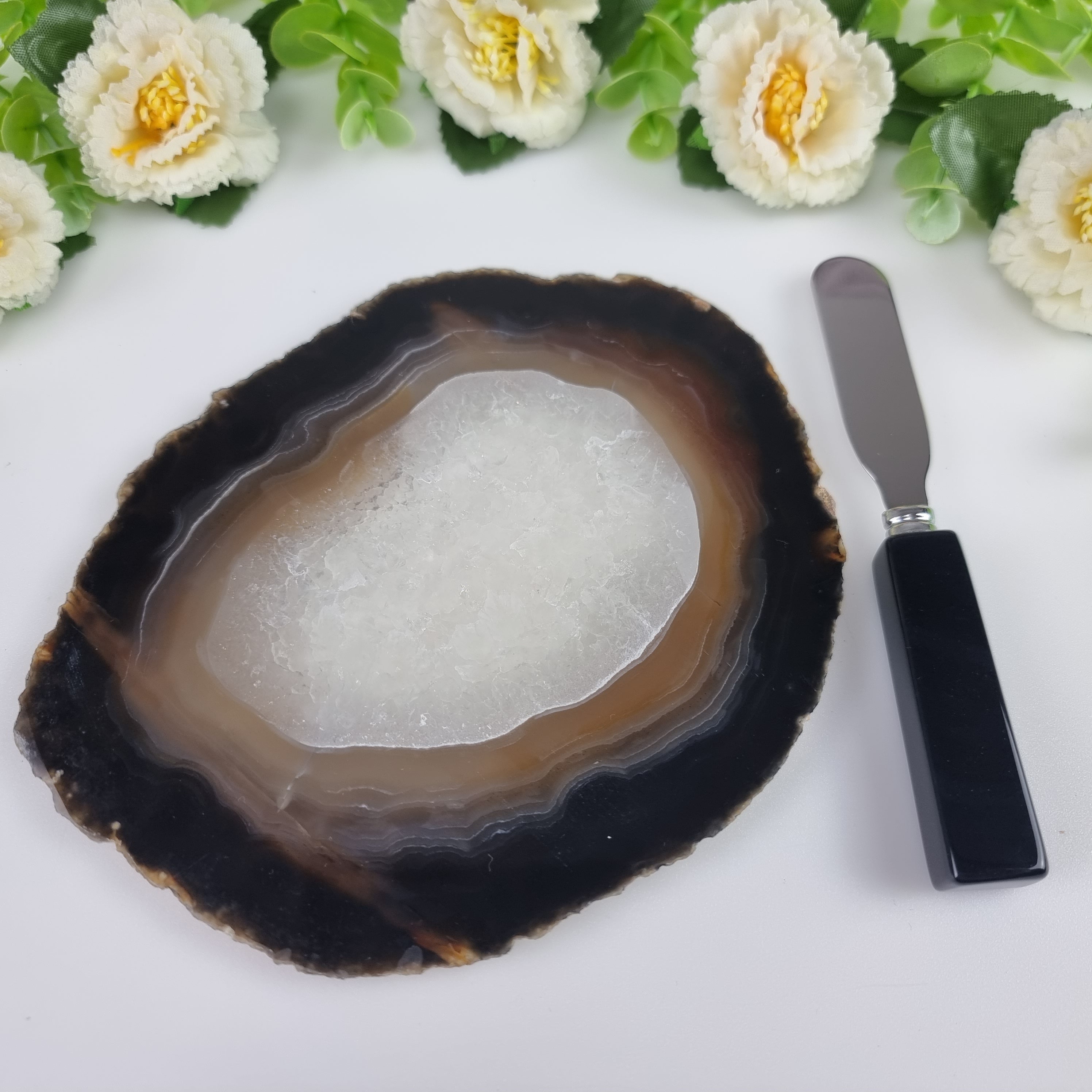 Portavasos Frigoríficos de Ágata con Bordes Naturales y Espátula - Medida 15 a 18 cm 1 Pieza