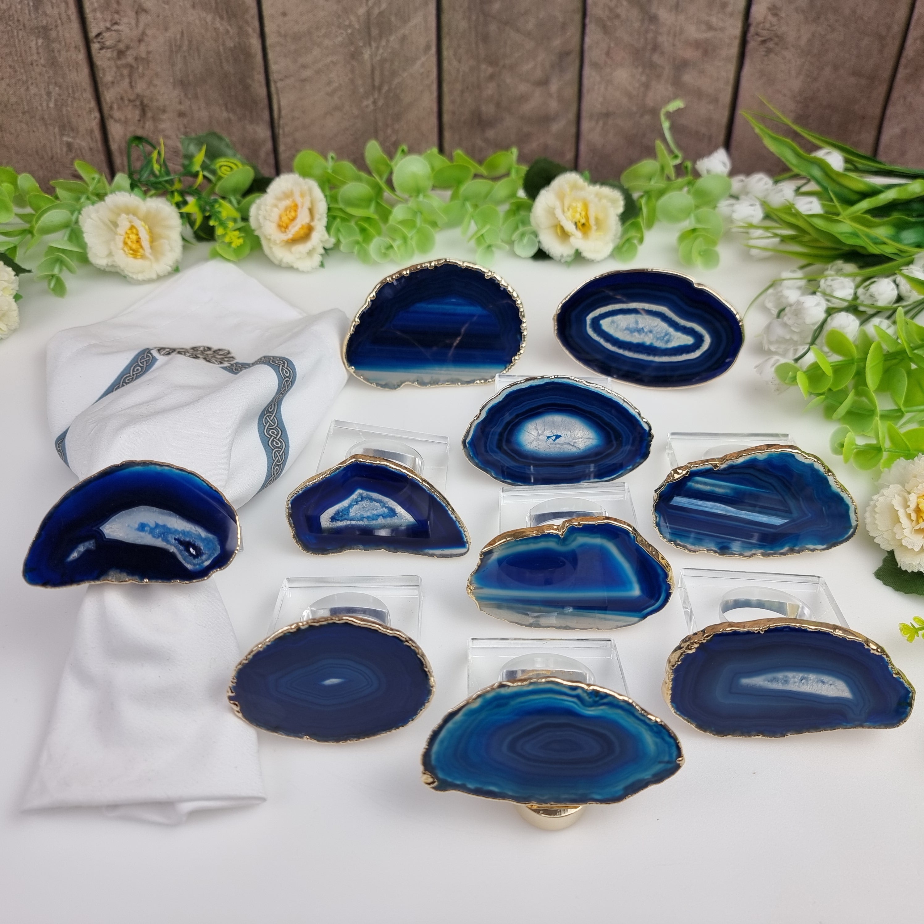 Agate Napkin Ring, GOLD Plated | Kit 10 Units, Size 7 to 10 cm | Handmade Piece BR Crystals