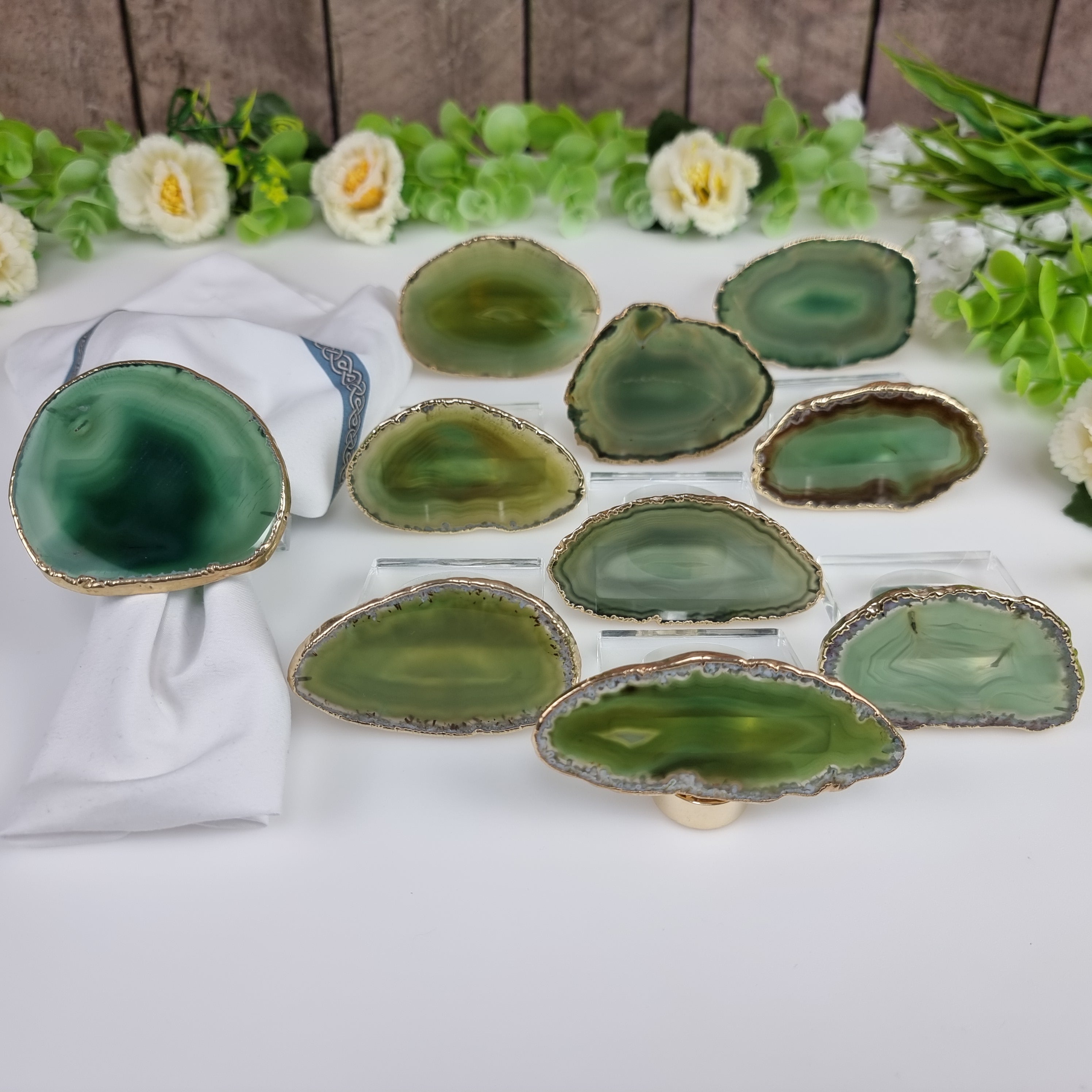 Agate Napkin Ring, GOLD Plated | Kit 10 Units, Size 7 to 10 cm | Handmade Piece BR Crystals