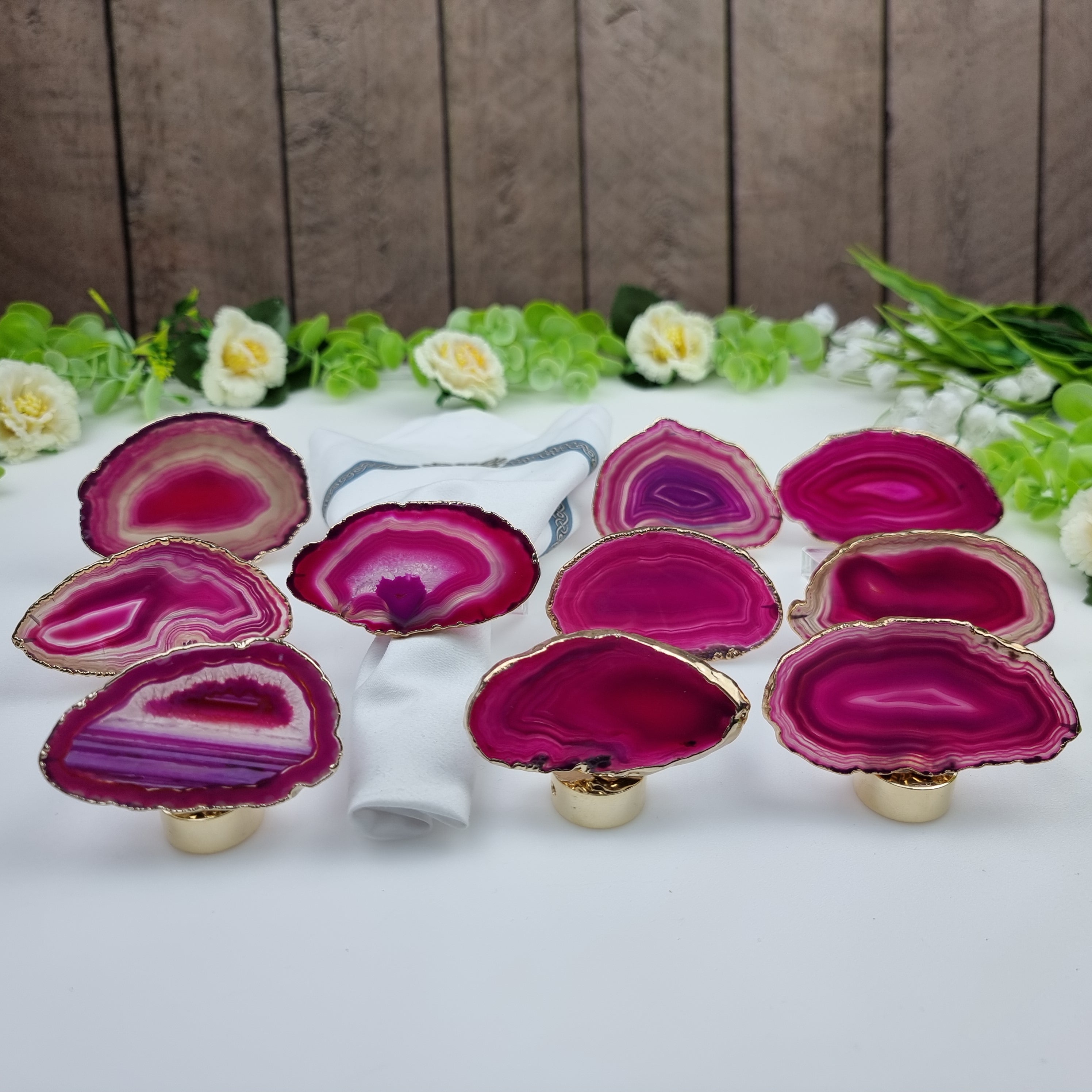 Agate Napkin Ring, GOLD Plated | Kit 10 Units, Size 7 to 10 cm | Handmade Piece BR Crystals