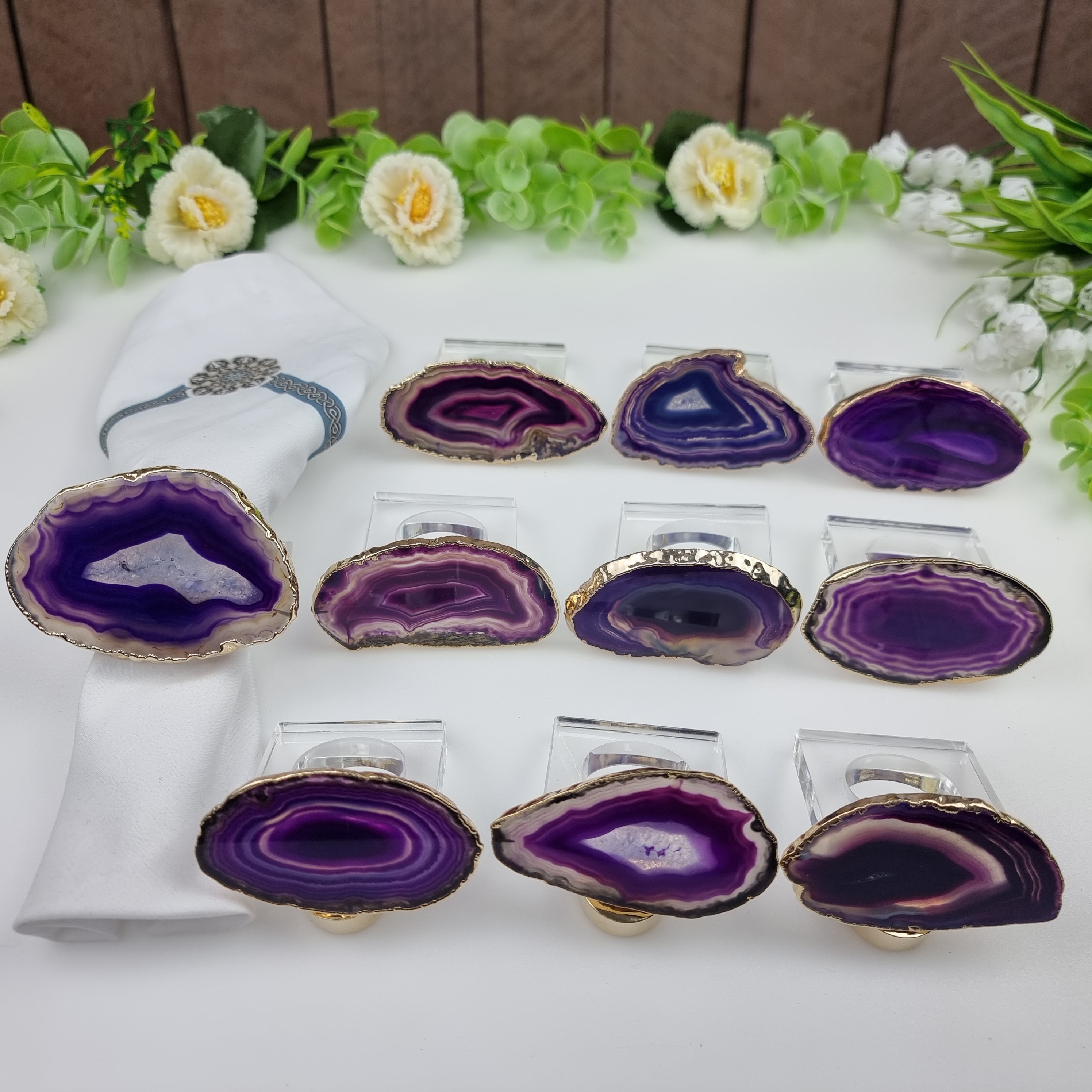Agate Napkin Ring, GOLD Plated | Kit 10 Units, Size 7 to 10 cm | Handmade Piece BR Crystals