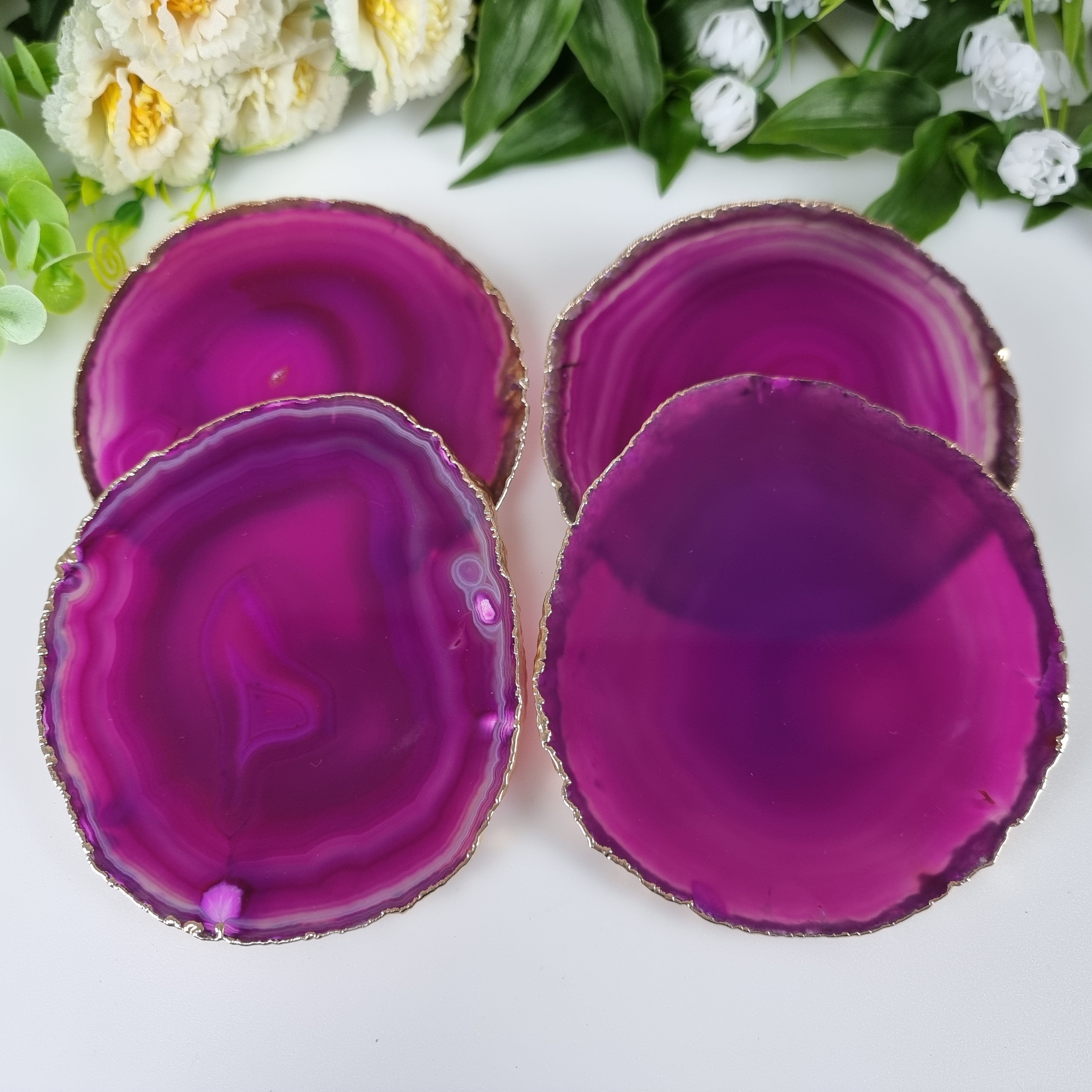 GOLDEN BATH Natural Agate Coasters size 10 to 12 cm kit 4 Pieces Weight 0.500 kg