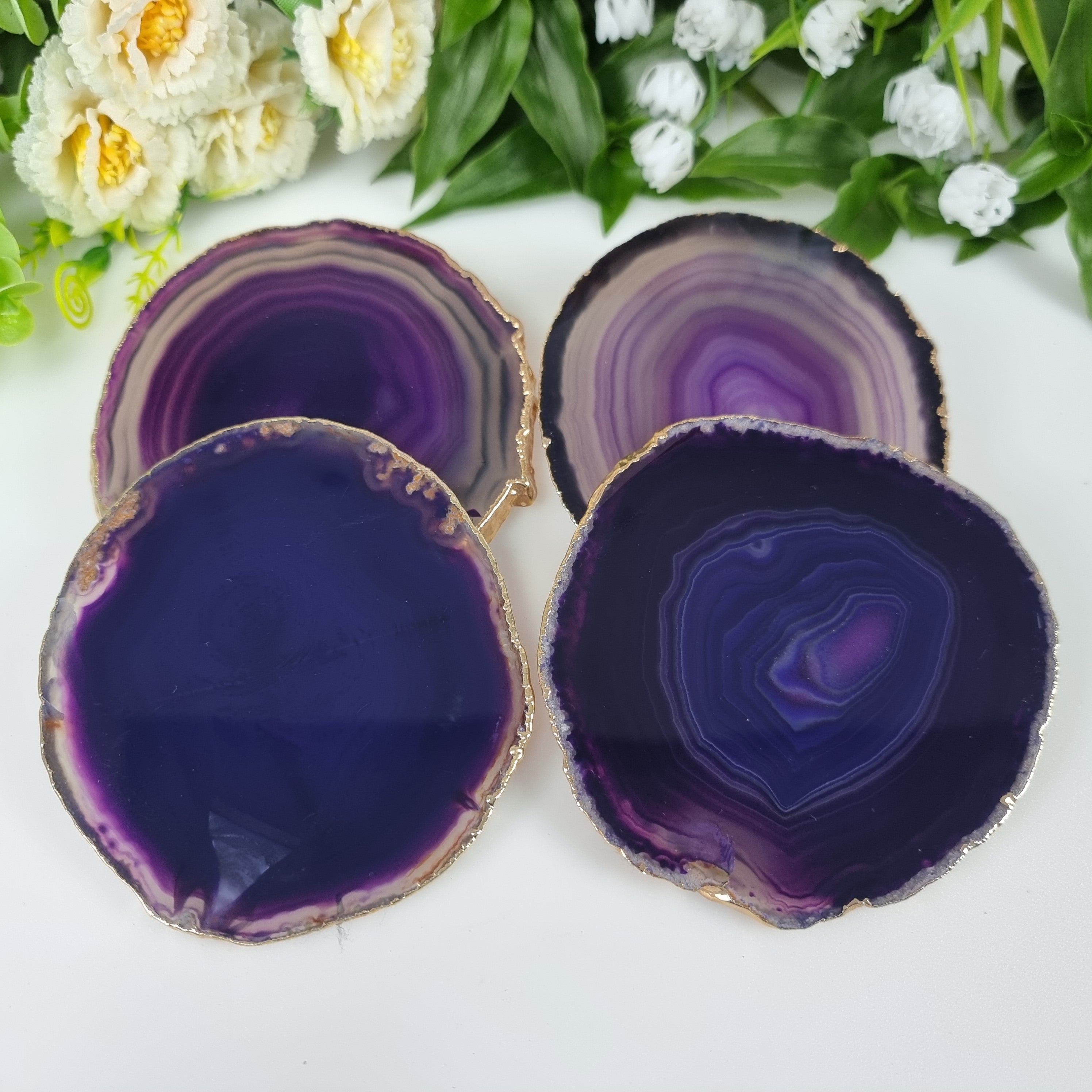 GOLDEN BATH Natural Agate Coasters size 10 to 12 cm kit 4 Pieces Weight 0.500 kg
