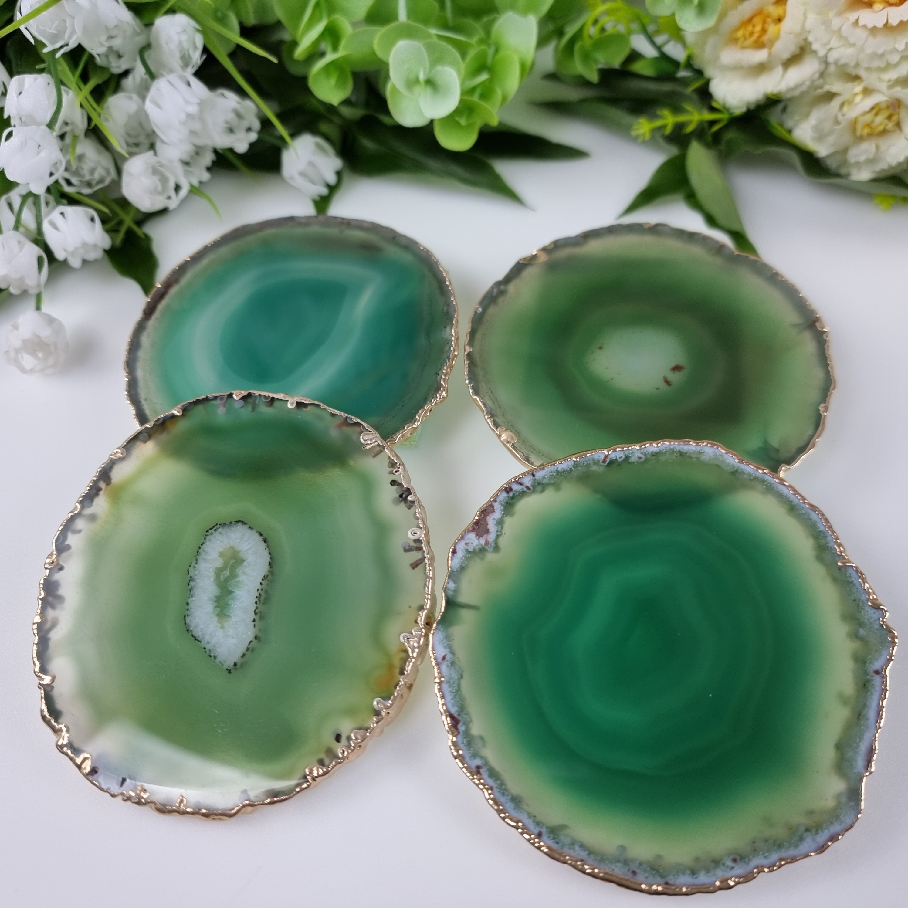 GOLDEN BATH Natural Agate Coasters size 10 to 12 cm kit 4 Pieces Weight 0.500 kg