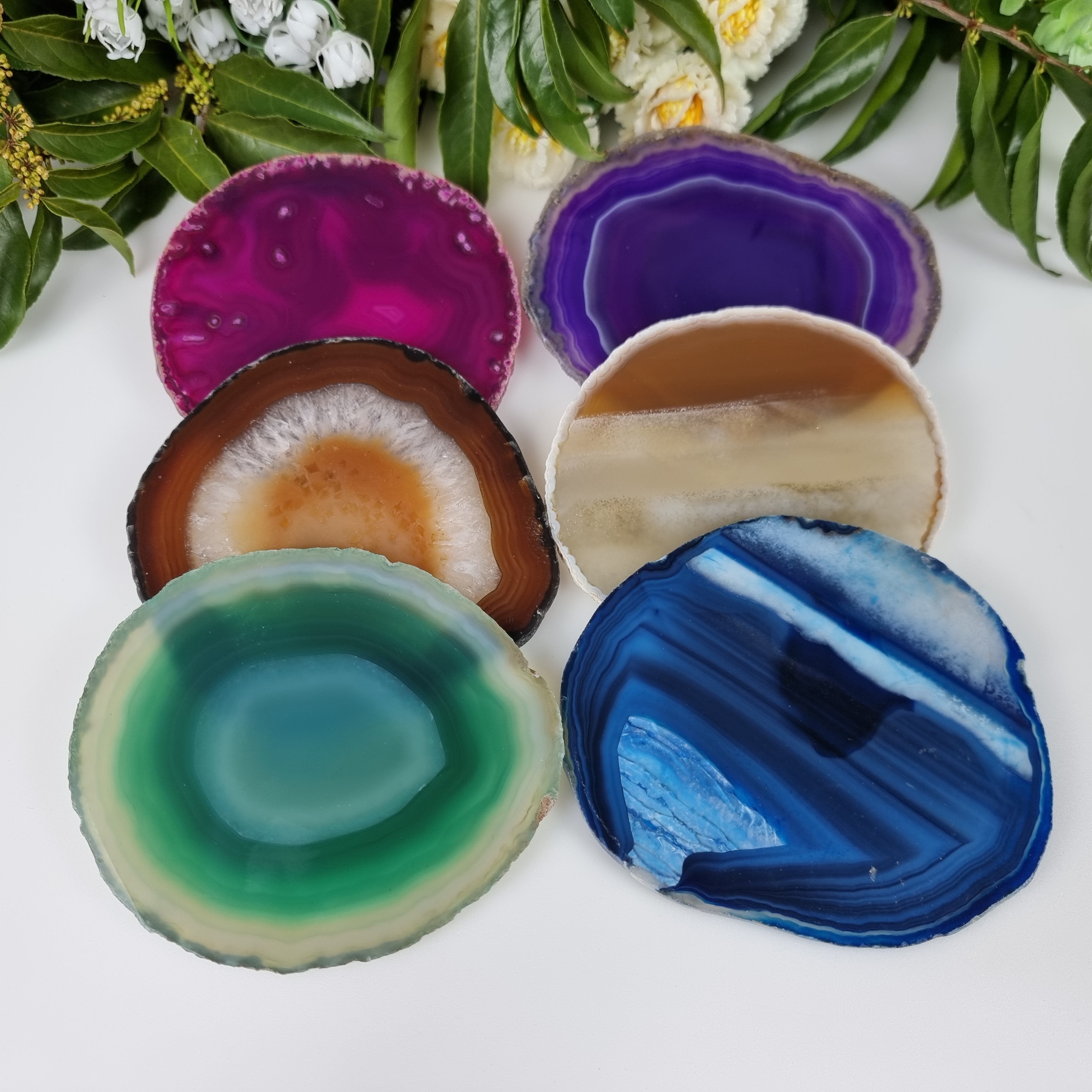 Natural Agate Coasters KIT measuring 10 to 12 cm with 6 pieces Total weight of 0.600 kg