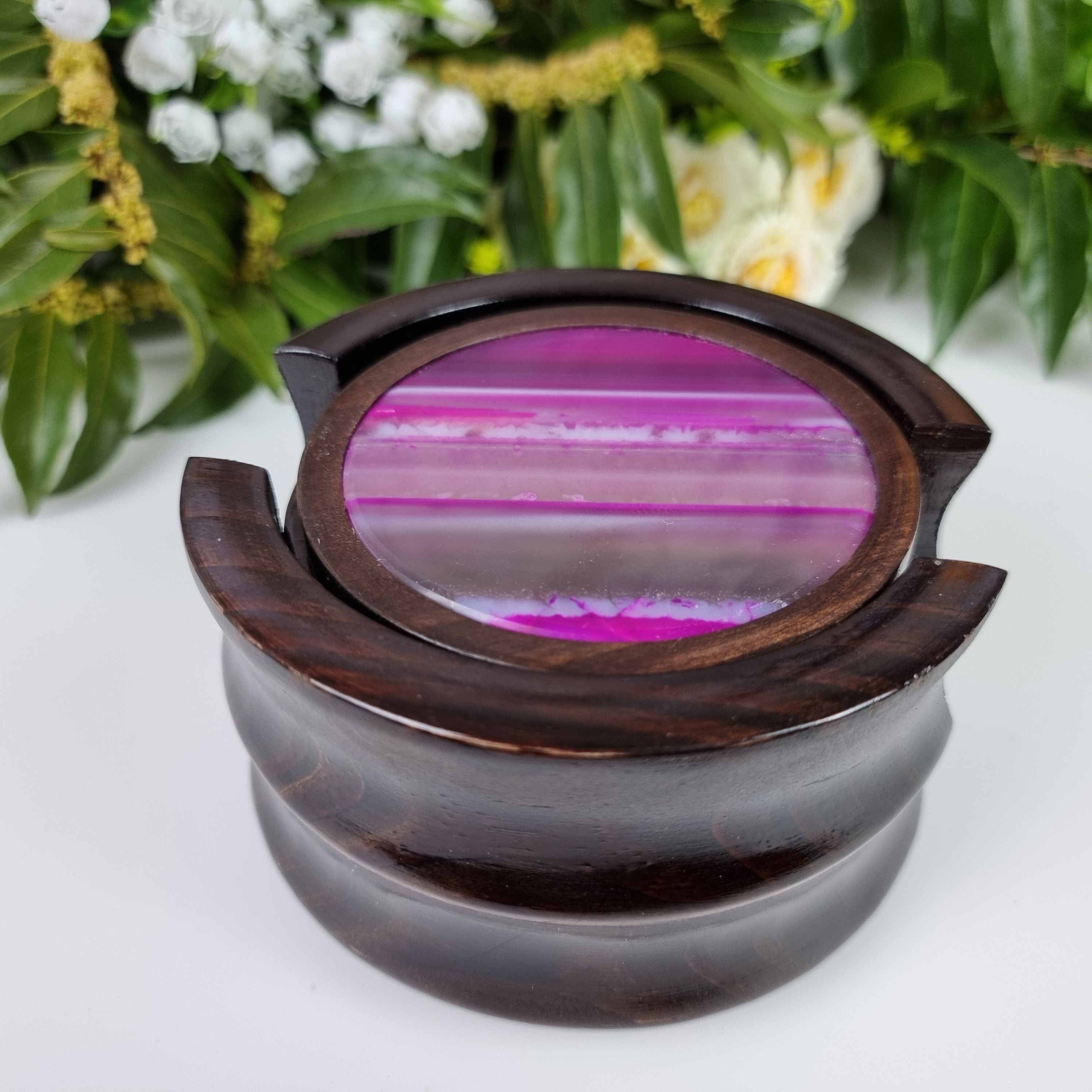 Posavasos de ágata KIT con base de madera 6 unidades piedras naturales 1,60 kg Special