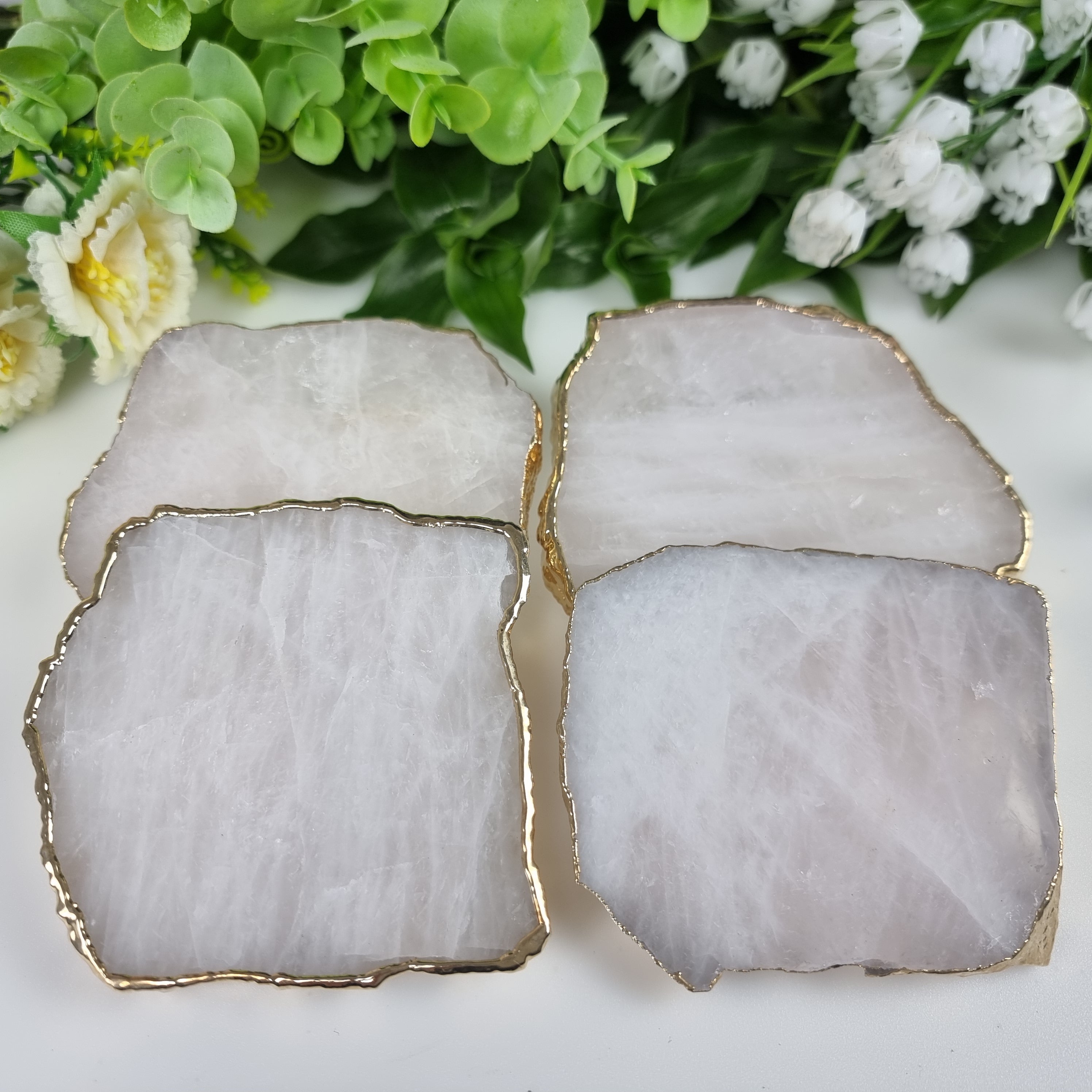 Posavasos de cuarzo surtidos chapados en oro de 10 a 13 cm - 4 piezas Peso total 1,20 kg