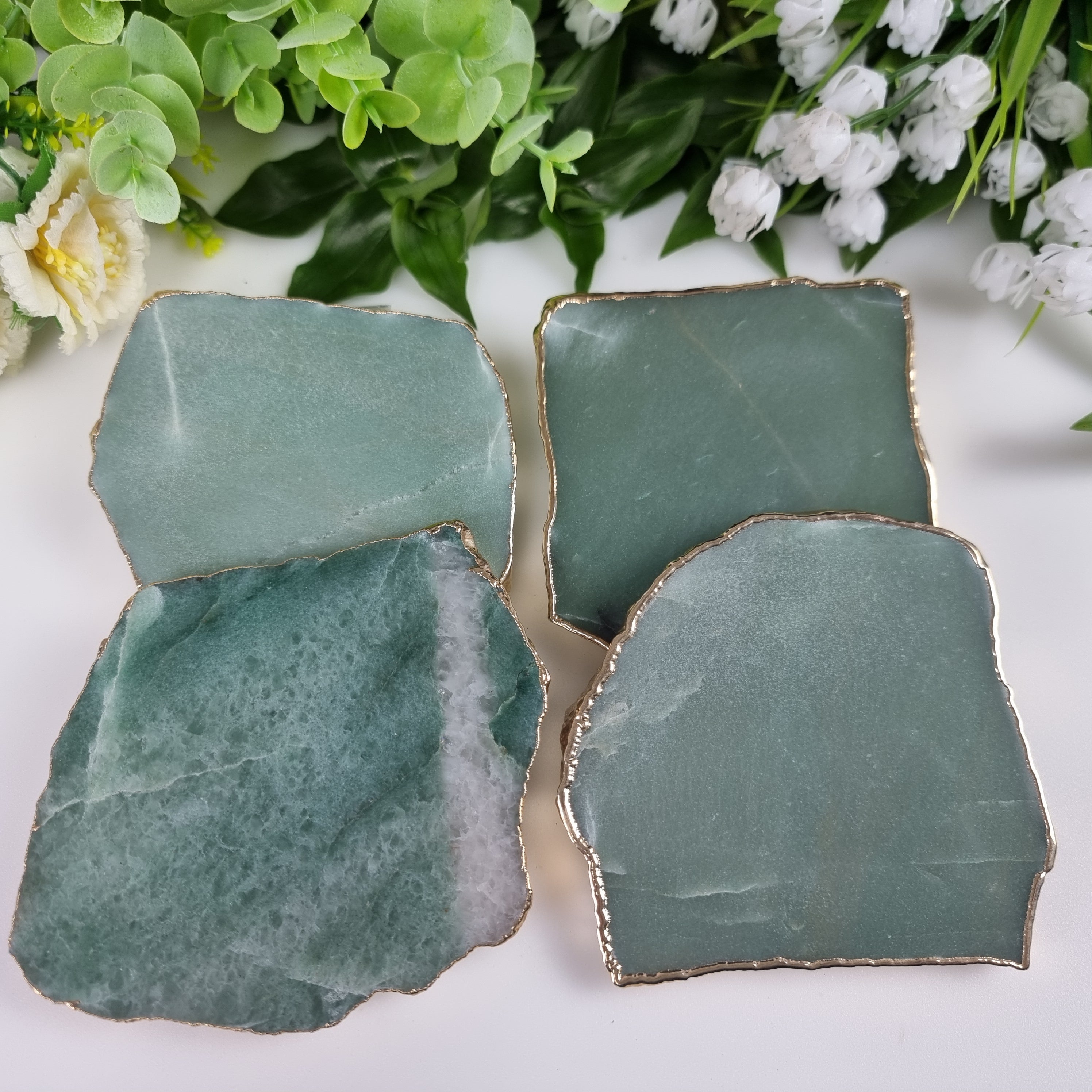 Posavasos de cuarzo surtidos chapados en oro de 10 a 13 cm - 4 piezas Peso total 1,20 kg