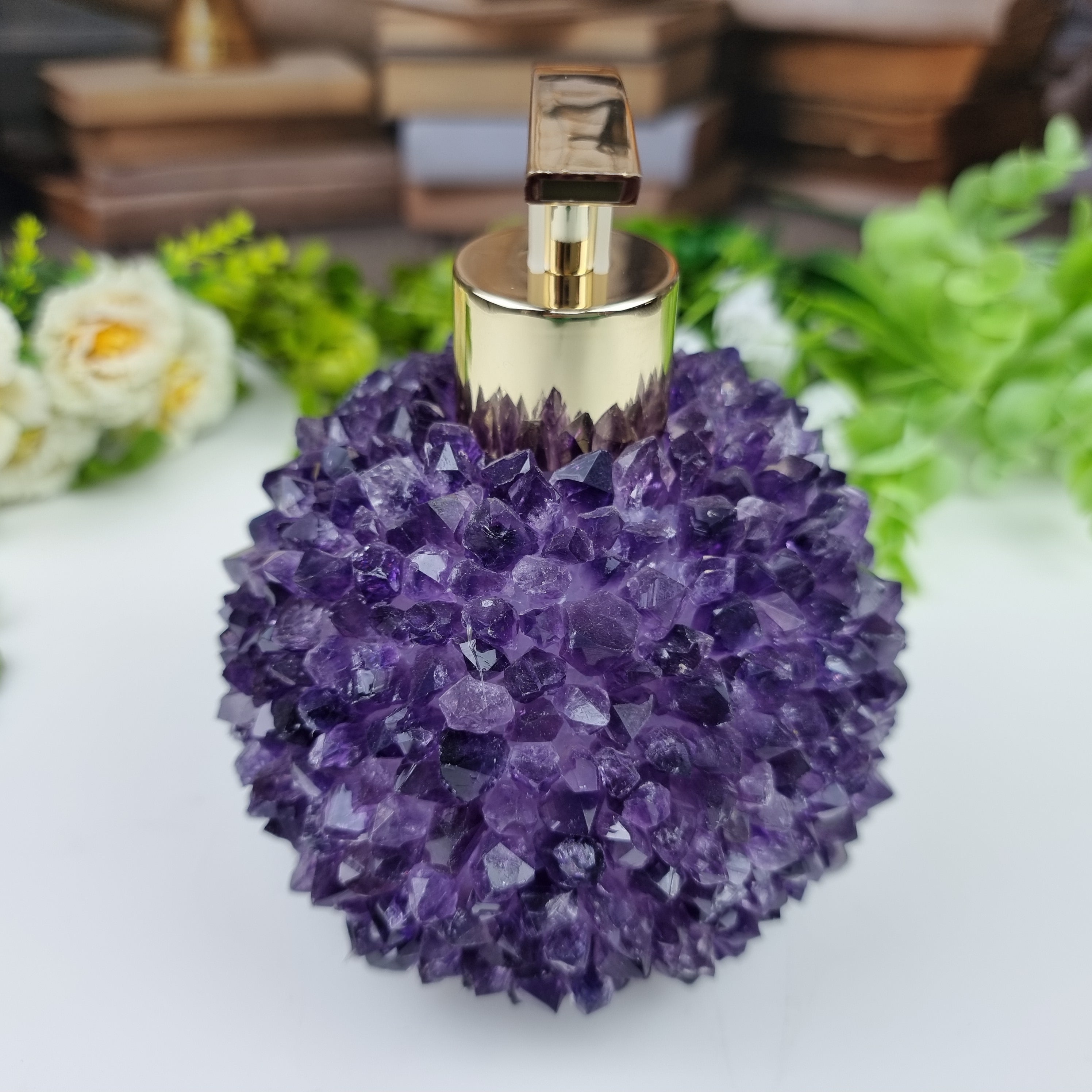 Amethyst Soap Dispenser - Height 15 cm - available in Gold and Silver Pump