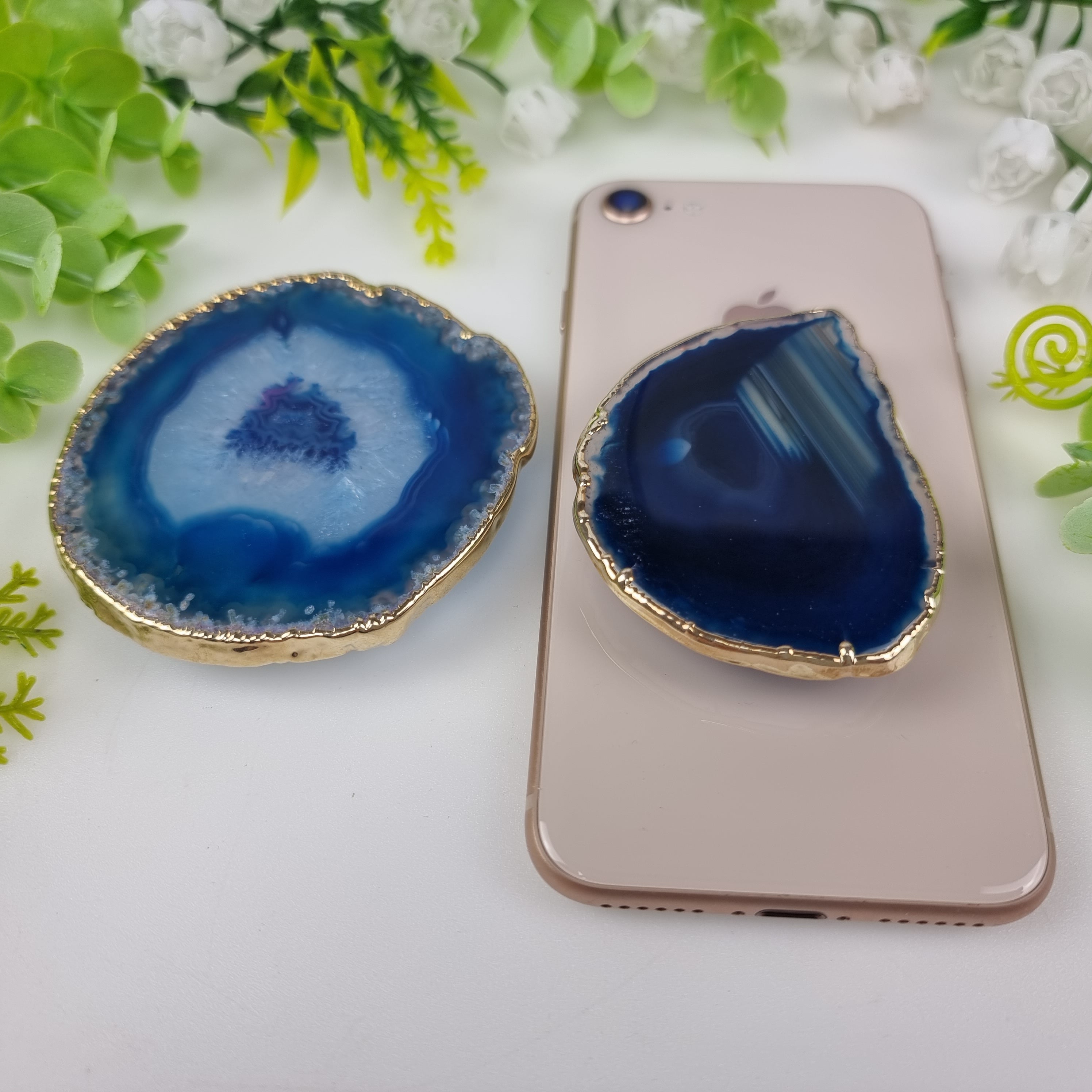 Agate Stone Holder for Cell Phone with gold plating, 5 to 8 cm - KIT of 10 pieces