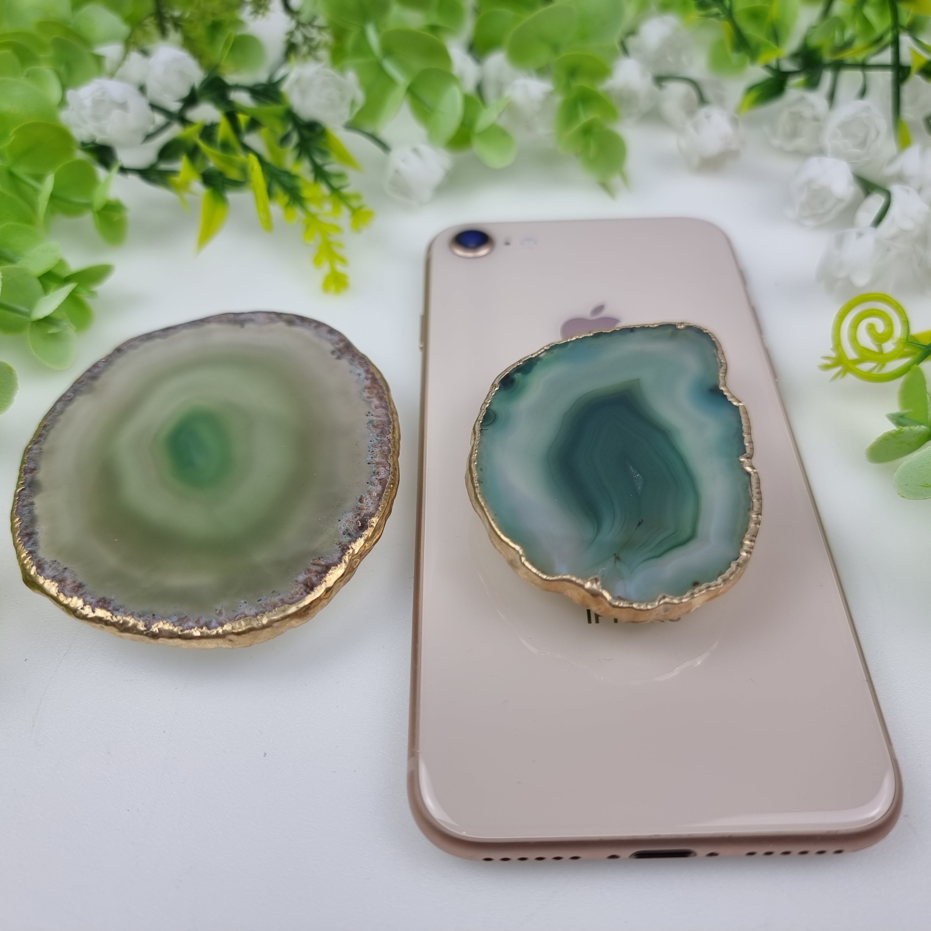 Agate Stone Holder for Cell Phone with gold plating, 5 to 8 cm - KIT of 10 pieces