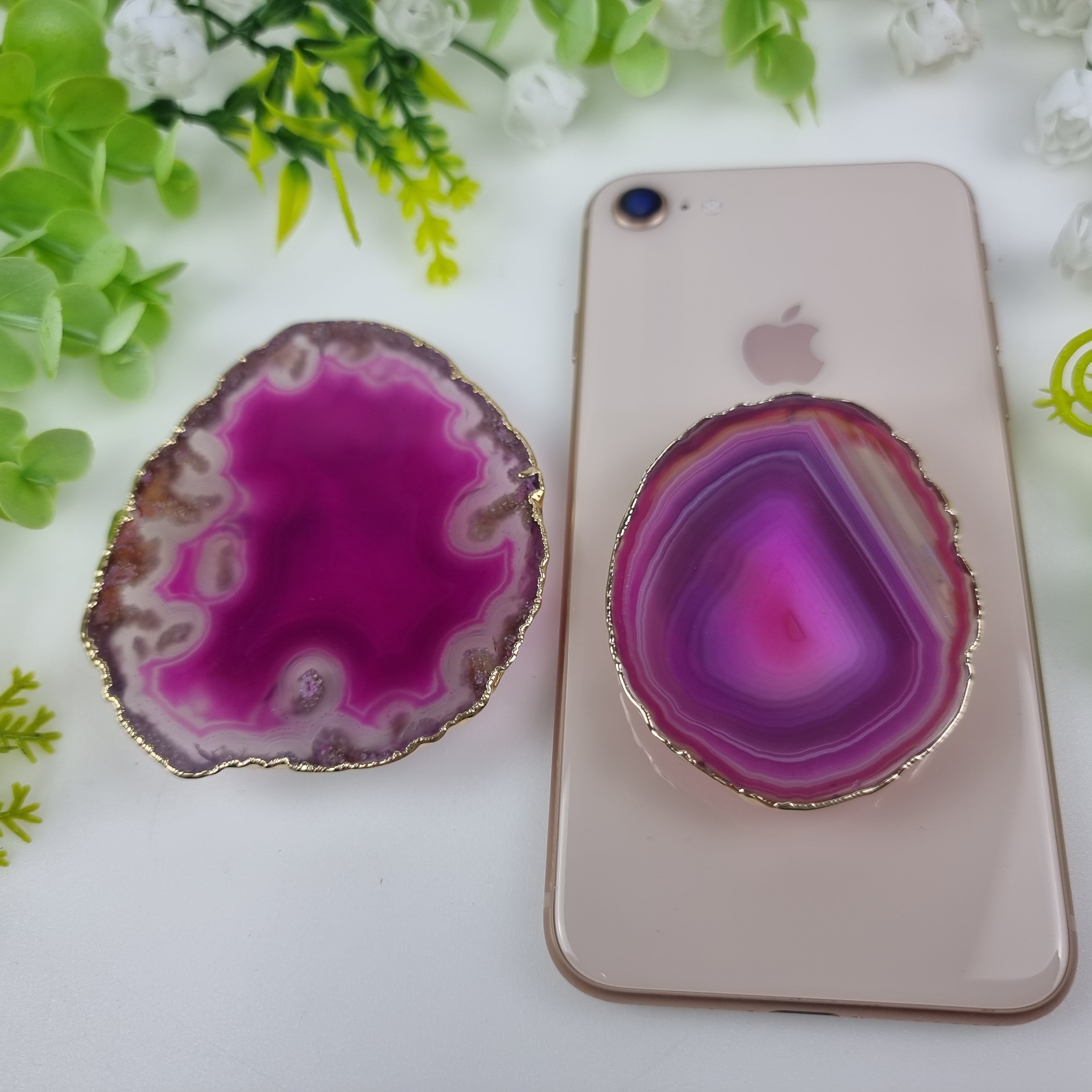 Agate Stone Holder for Cell Phone with gold plating, 5 to 8 cm - KIT of 10 pieces