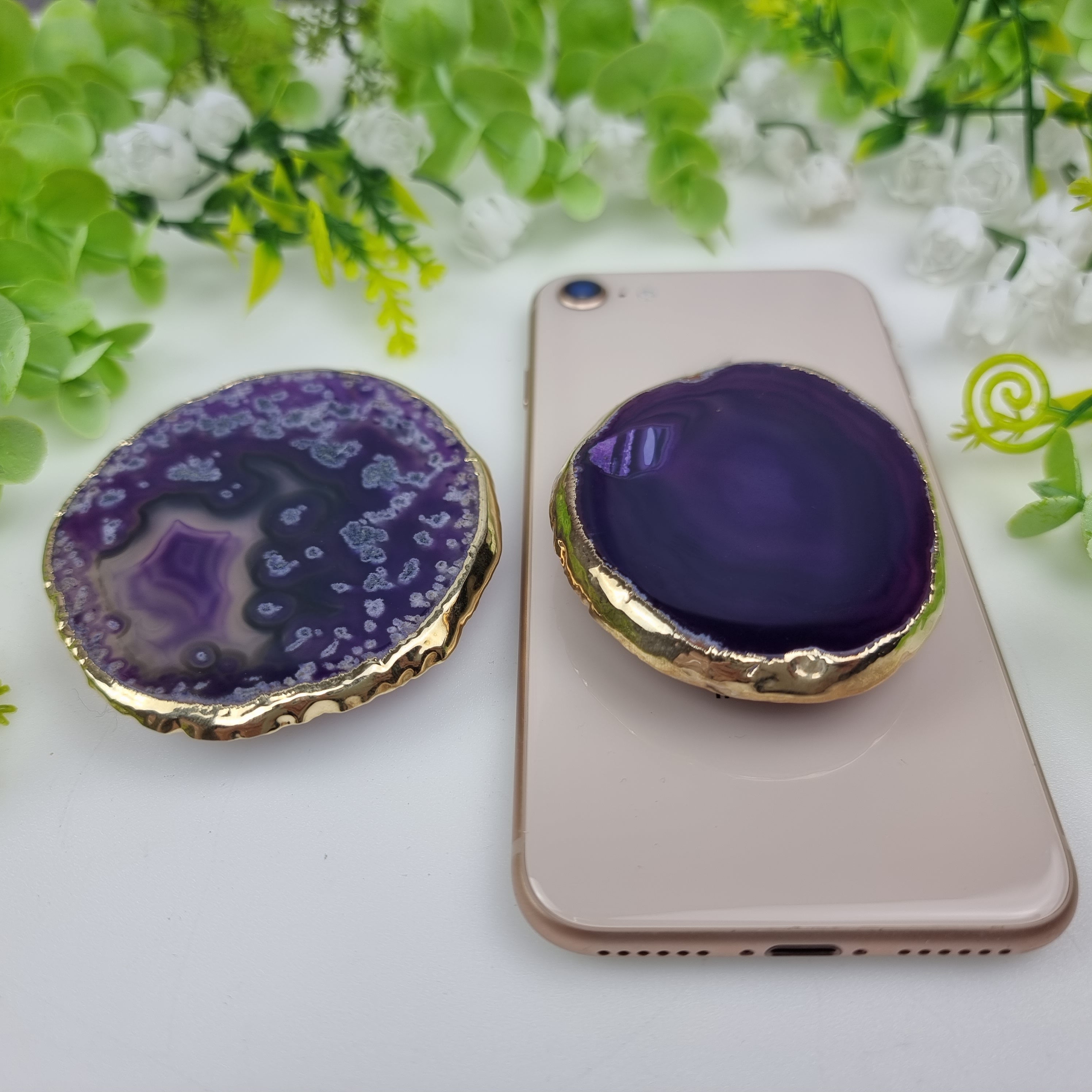 Agate Stone Holder for Cell Phone with gold plating, 5 to 8 cm - KIT of 10 pieces