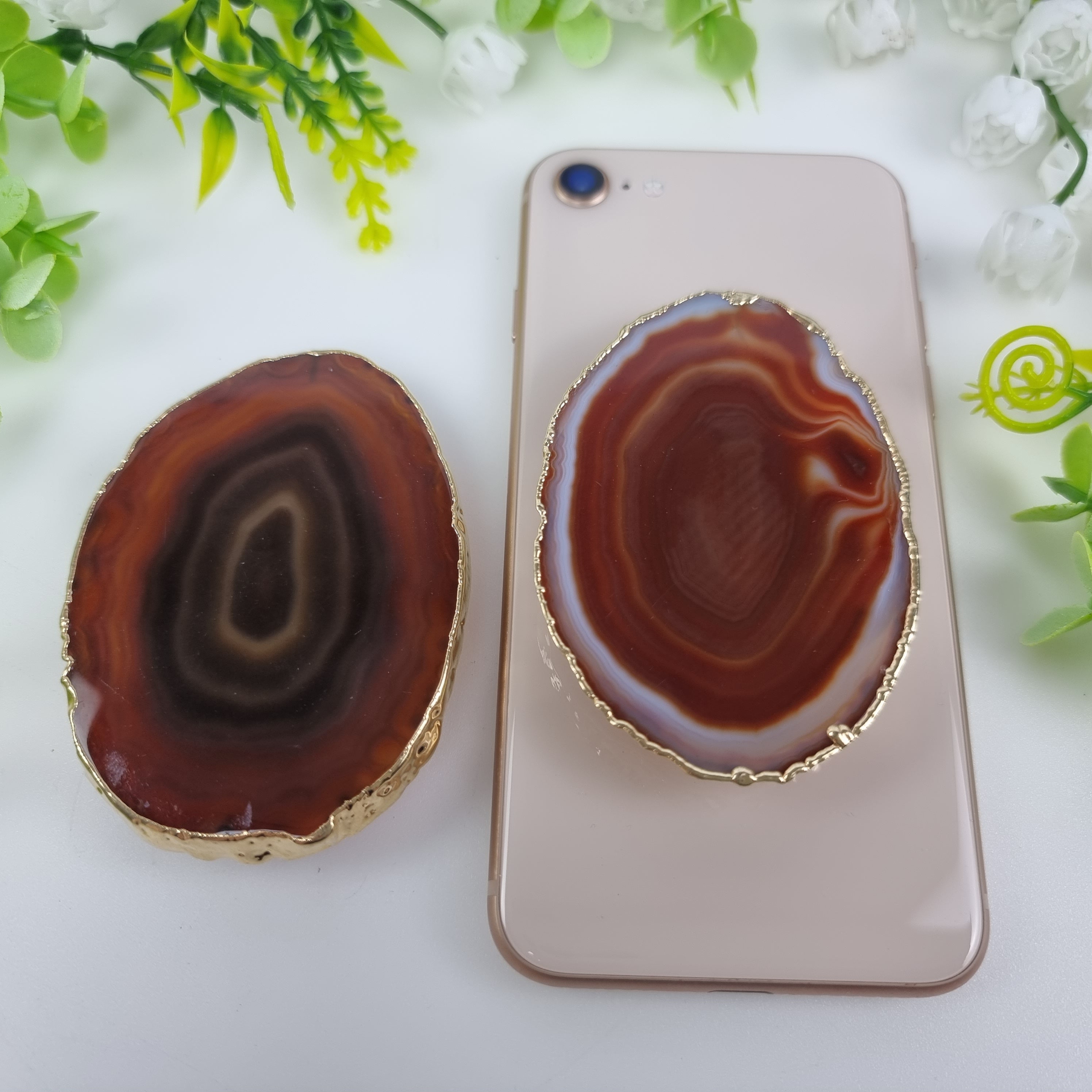 Agate Stone Holder for Cell Phone with gold plating, 5 to 8 cm - KIT of 10 pieces