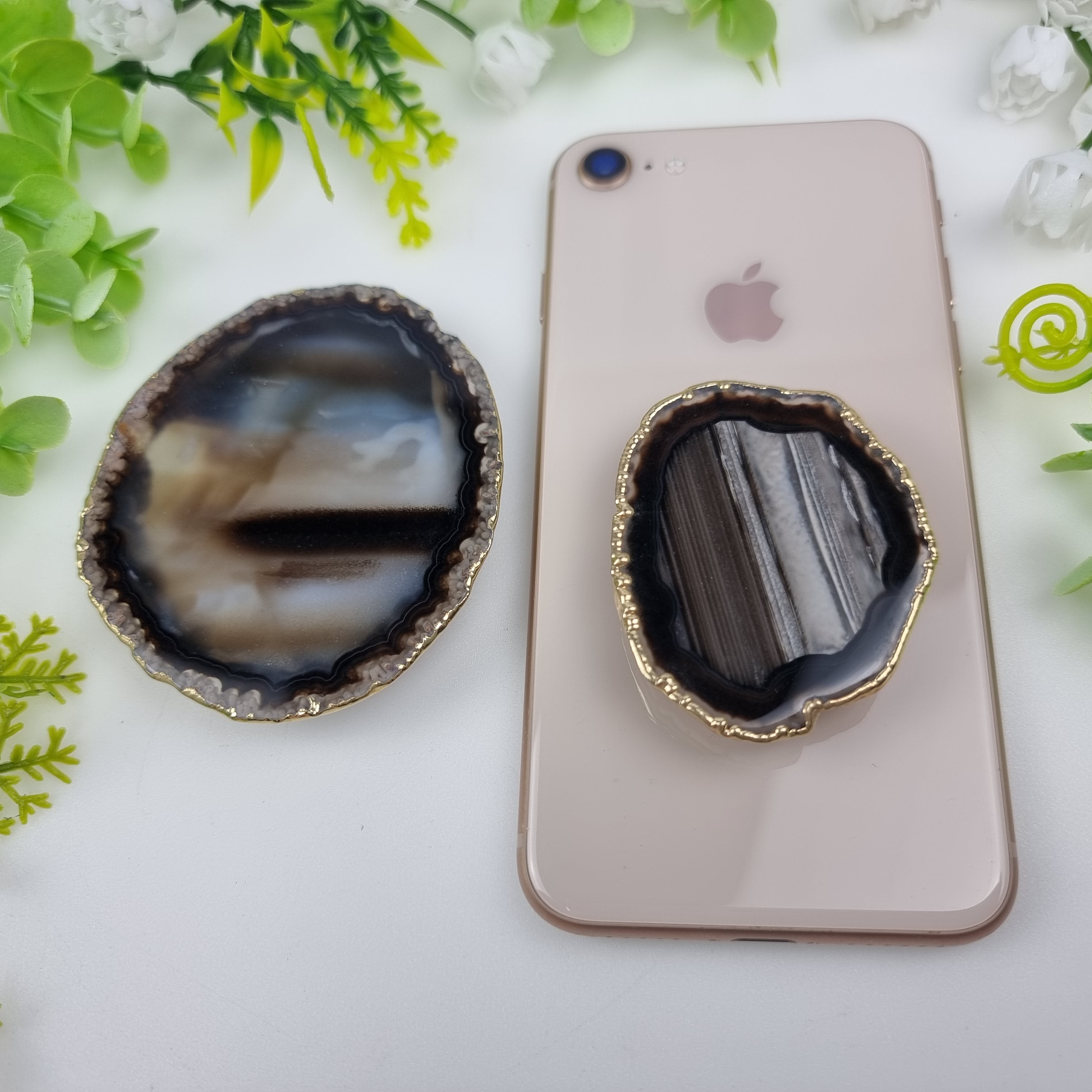 Agate Stone Holder for Cell Phone with gold plating, 5 to 8 cm - KIT of 10 pieces